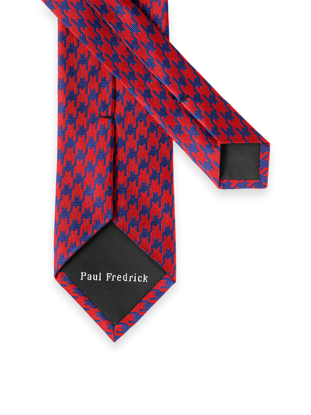 Houndstooth Woven Silk Tie - Red/navy - Image 2