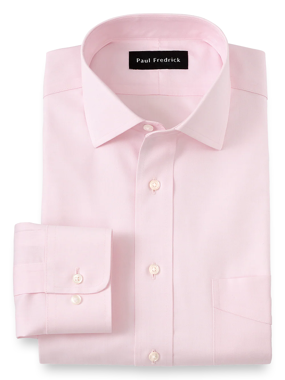 Impeccable Non-Iron Cotton Pinpoint Solid Color Spread Collar Dress Shirt - Pink