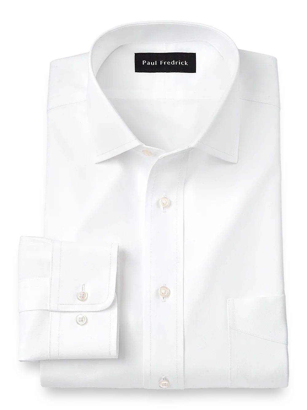 Impeccable Non-Iron Cotton Pinpoint Solid Color Spread Collar Dress Shirt - White