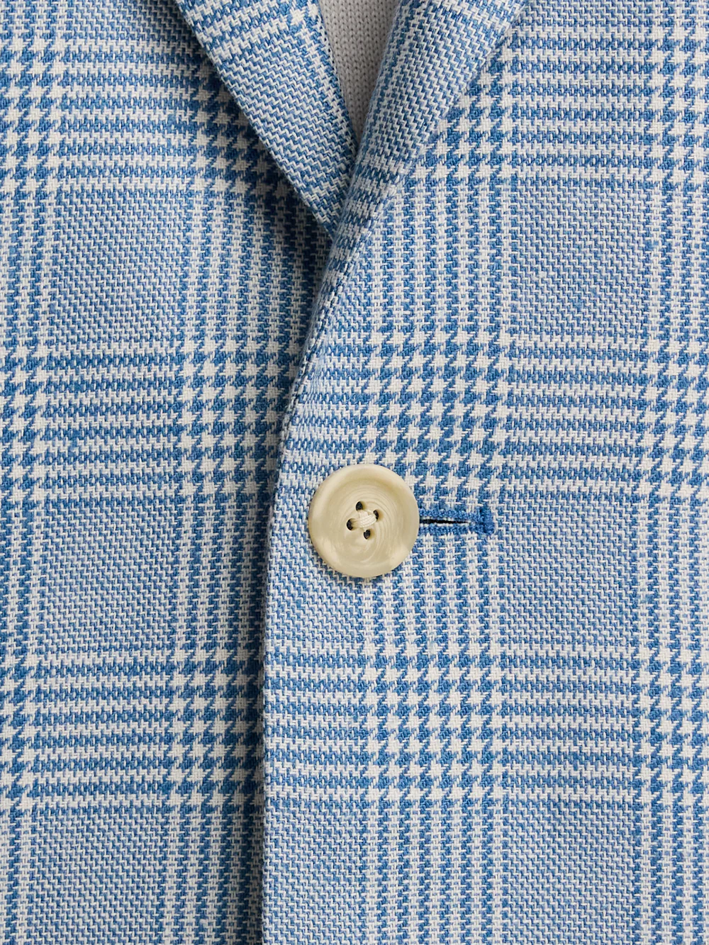Italian Cotton Blend Single Breasted Notch Lapel Suit - Tan/blue Plaid - Image 5