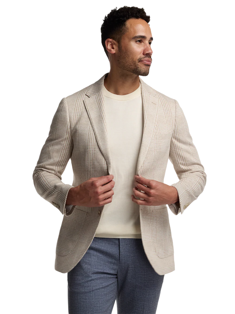 Knit Soft Touch Single Breasted Notch Lapel Sport Coat - Tan - Image 2
