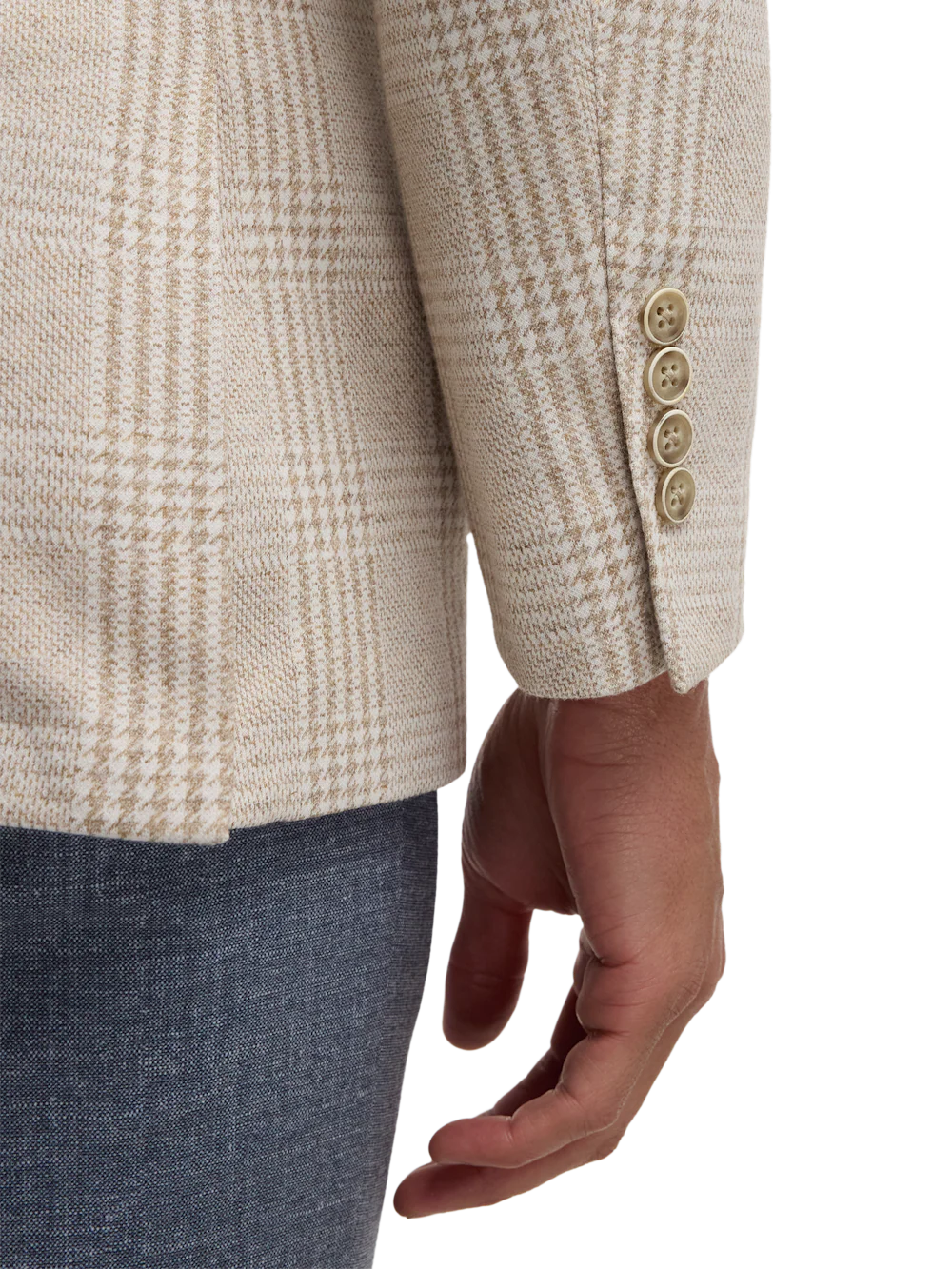 Knit Soft Touch Single Breasted Notch Lapel Sport Coat - Tan - Image 3