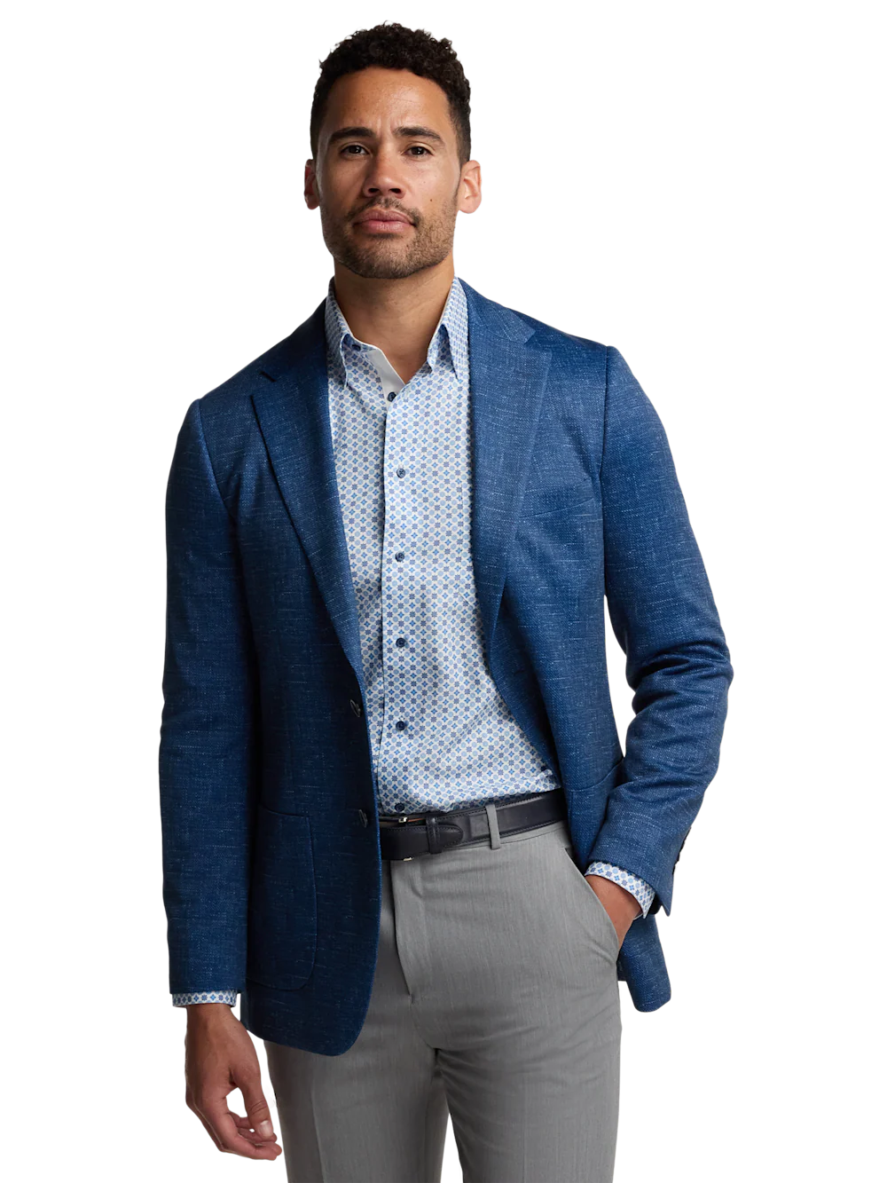 Knit Soft Touch Single Breasted Notch Lapel Sport Coat - Blue - Image 2