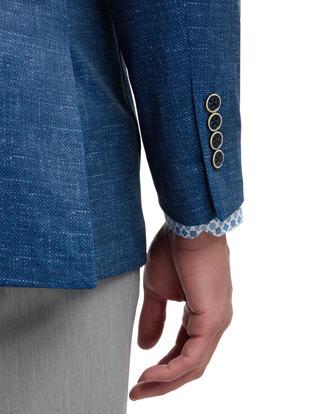 Knit Soft Touch Single Breasted Notch Lapel Sport Coat - Blue - Image 3