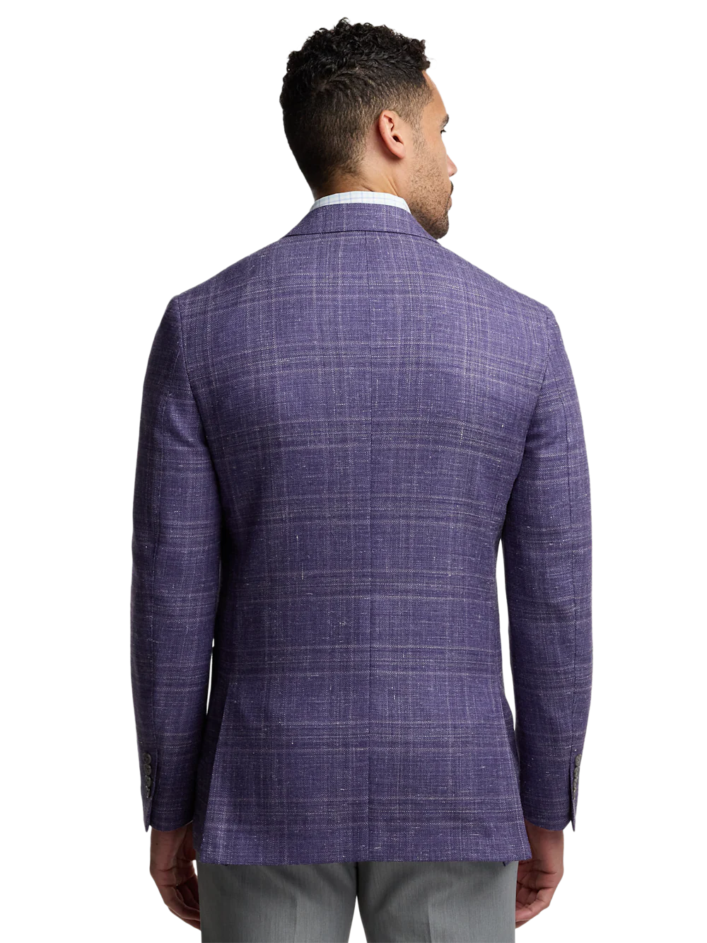 Knit Soft Touch Single Breasted Notch Lapel Sport Coat - Purple - Image 7
