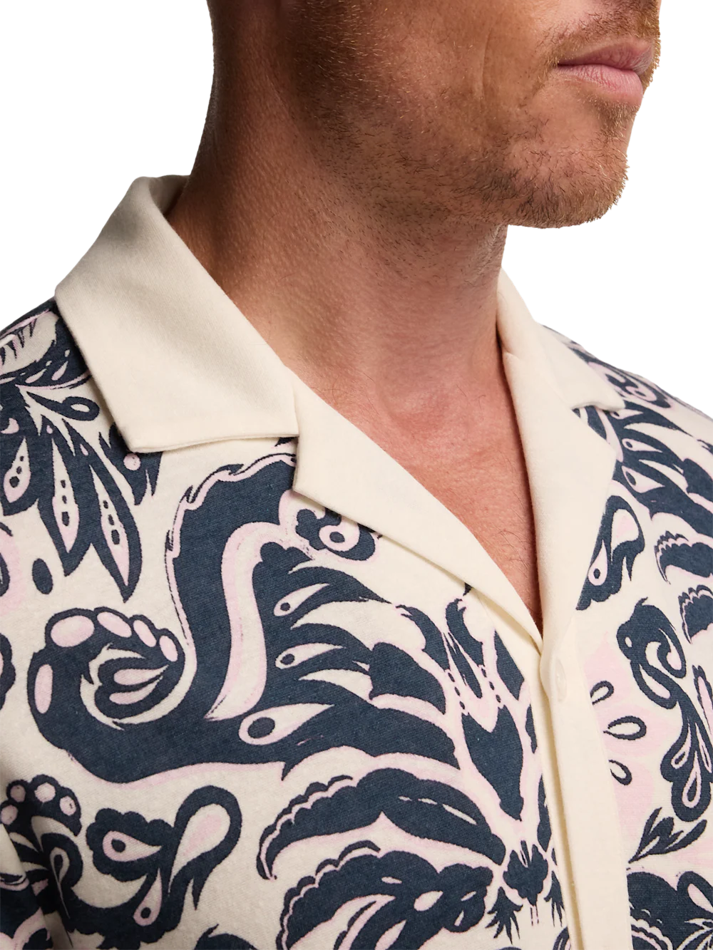 Linen Blend Button Front Camp - Navy/pink - Image 3