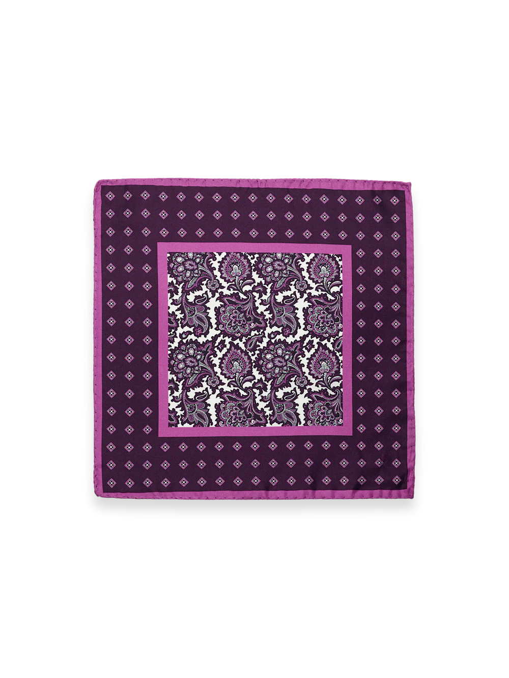 Medallion Silk Pocket Square - Purple Multi - Image 2