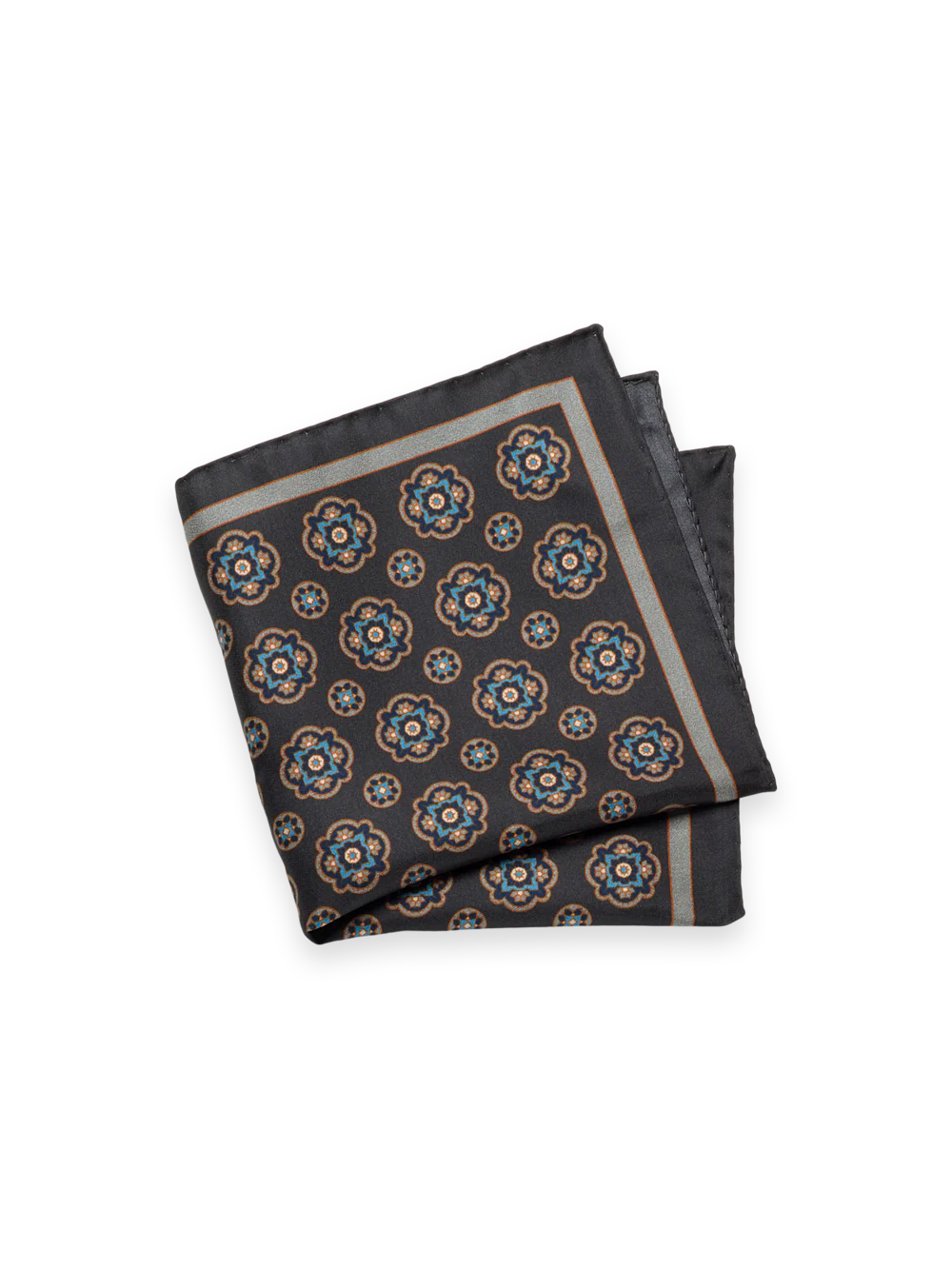Medallion Silk Pocket Square - Grey Multi