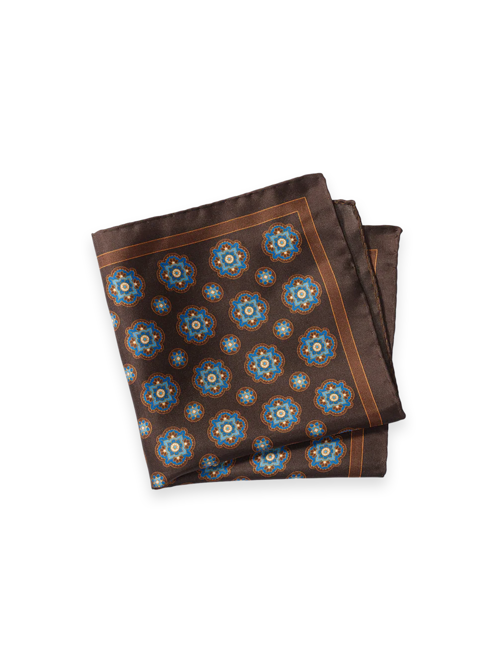 Medallion Silk Pocket Square - Brown Multi