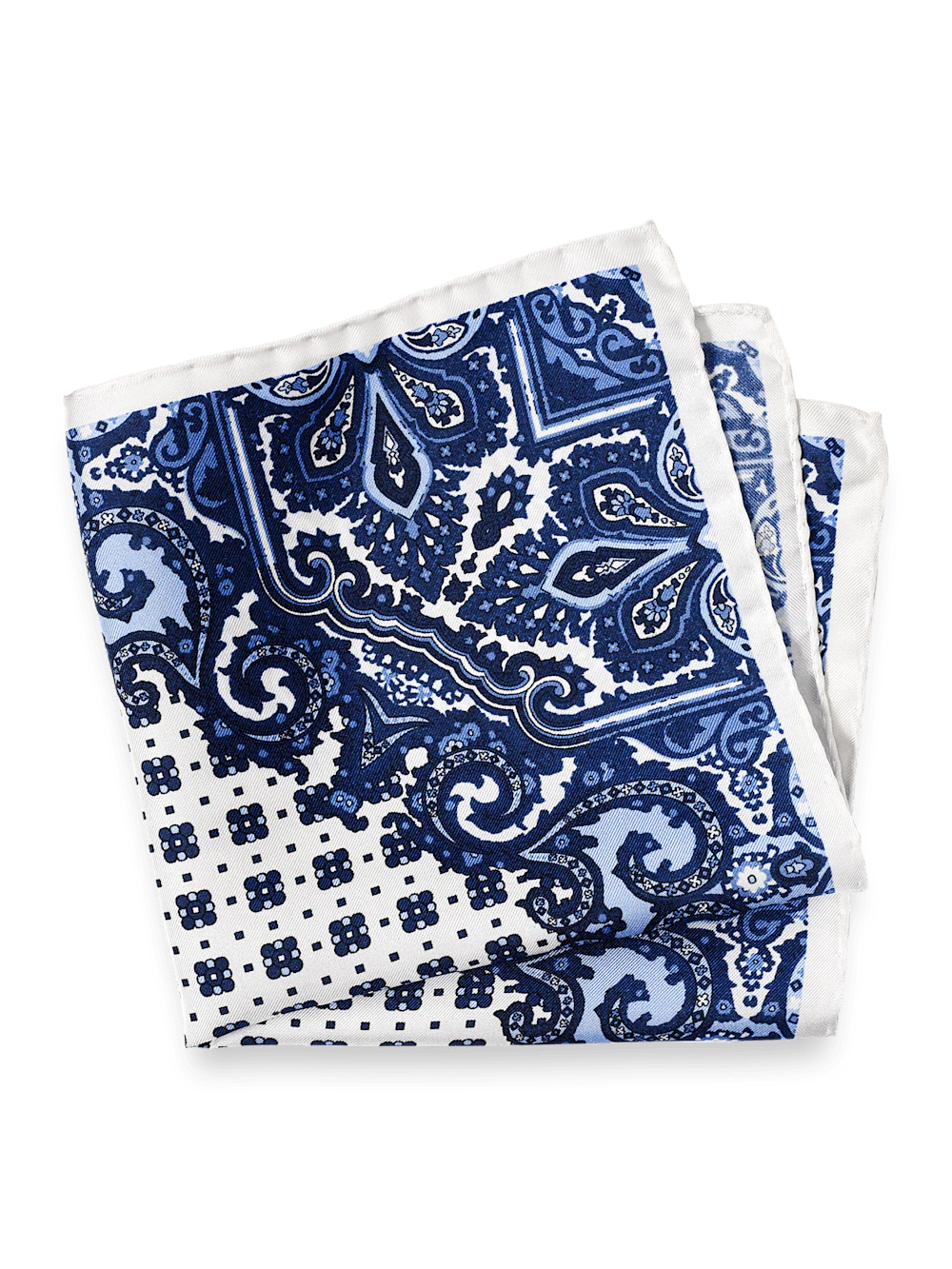 Medallion Silk Pocket Square - Blue/white