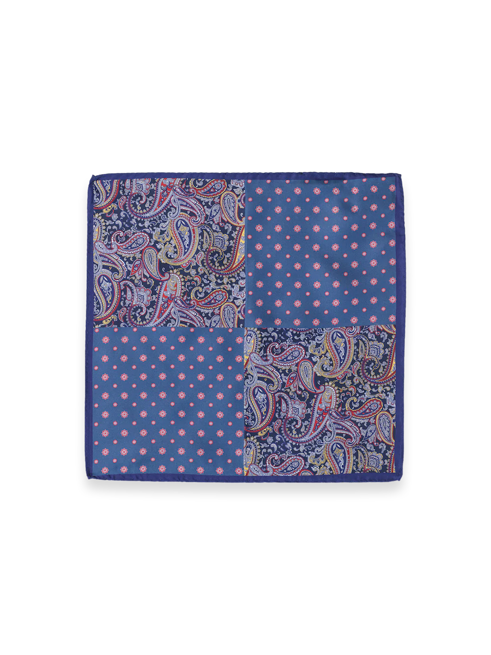 Medallion Silk Pocket Square - Blue/red - Image 2