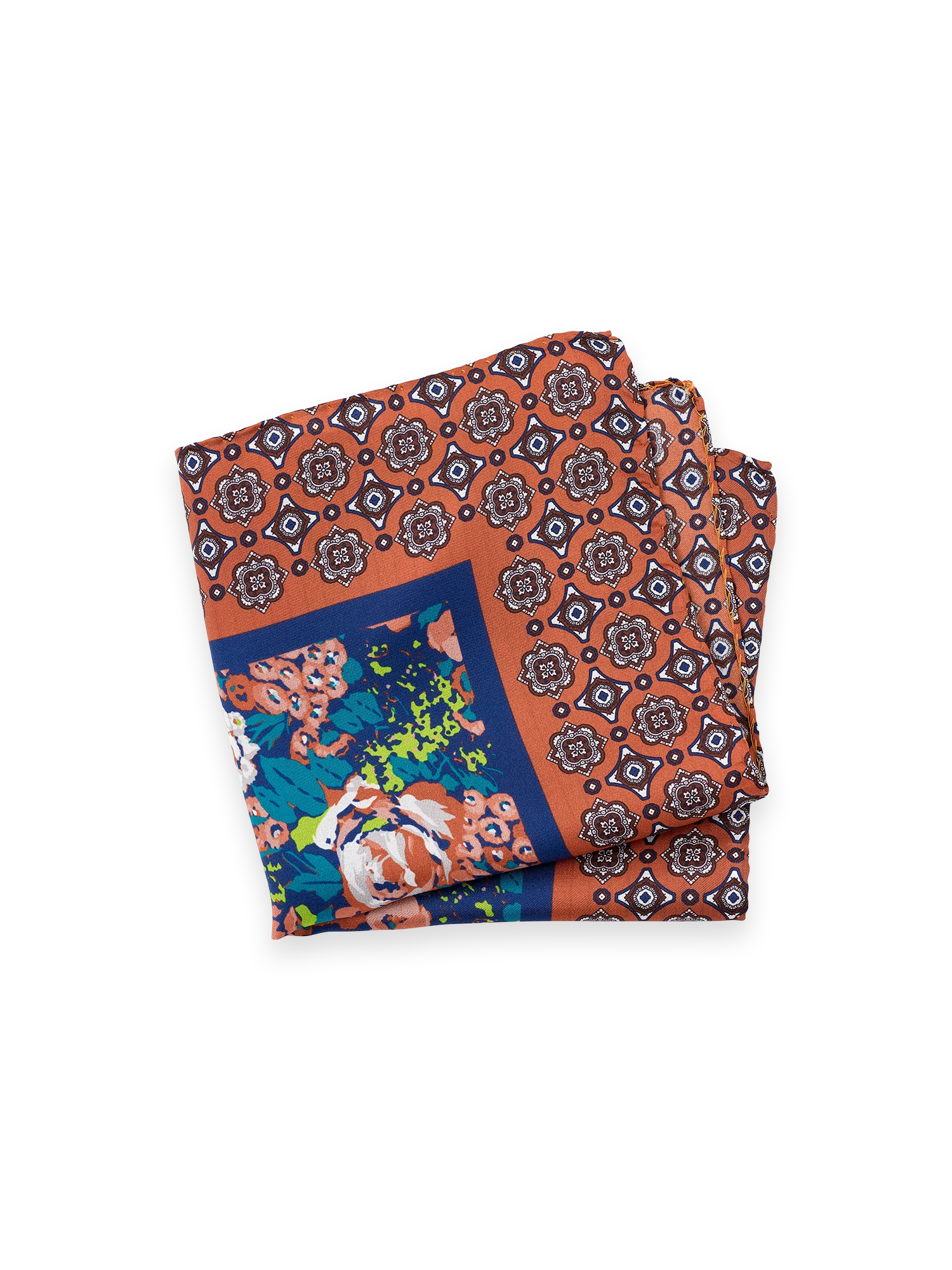 Medallion Silk Pocket Square - Orange/blue