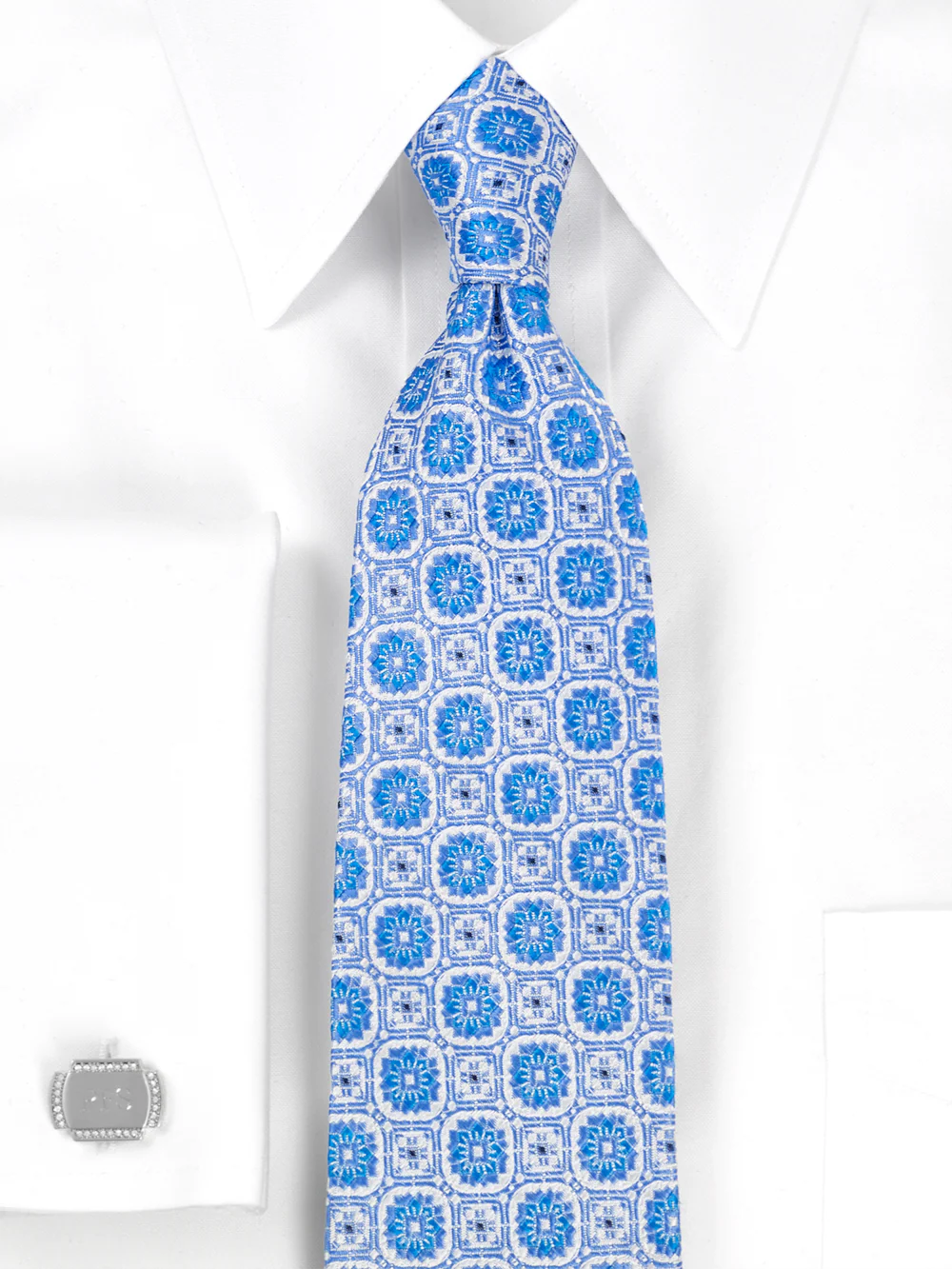 Medallion Woven Silk Tie - Light Blue - Image 2