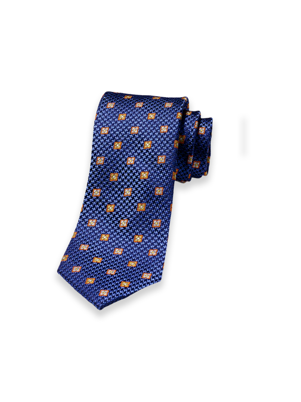 Medallion Woven Silk Tie - Blue/orange