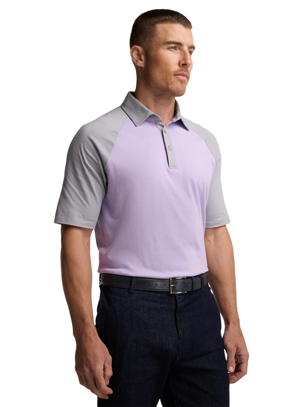Mercerized Cotton Three Button Polo - Purple - Image 2