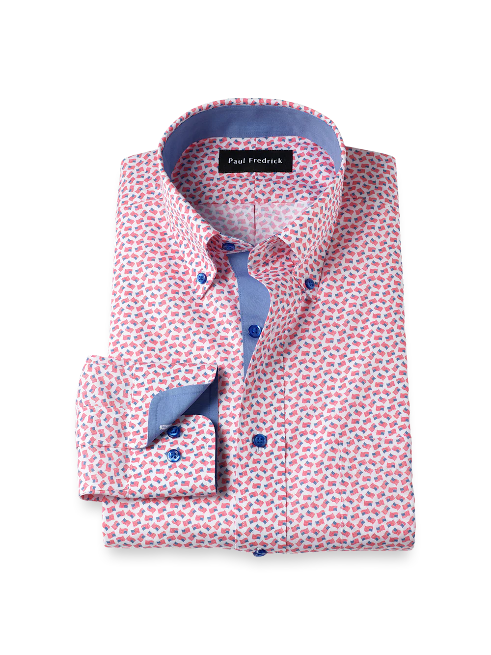 Non-Iron Cotton American Flag Dress Shirt With Contrast Trim - Red/blue