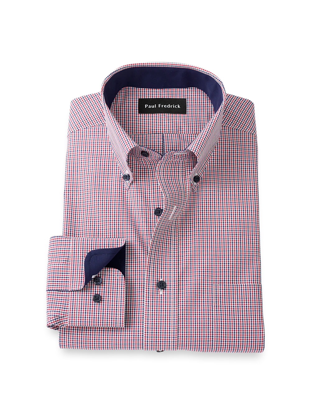 Non-Iron Cotton Check Dress Shirt With Contrast Trim - Red