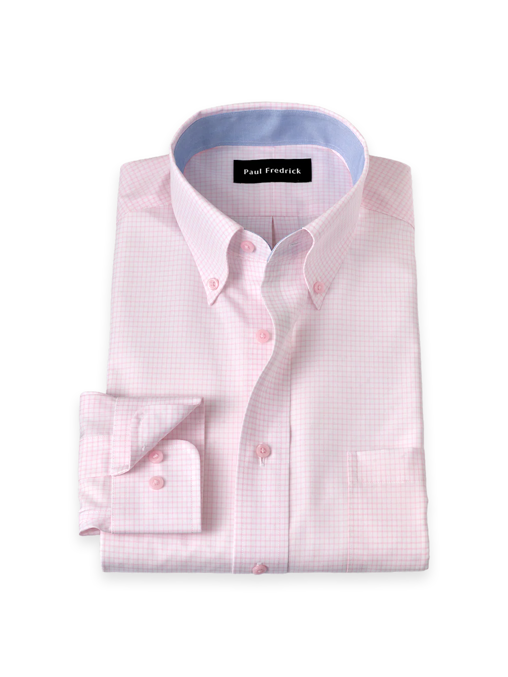 Non-Iron Cotton Check Dress Shirt With Contrast Trim - Pink