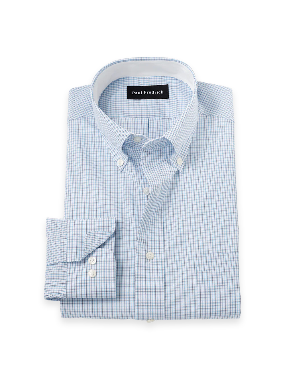 Non-Iron Cotton Check Dress Shirt With Contrast Trim - Aqua
