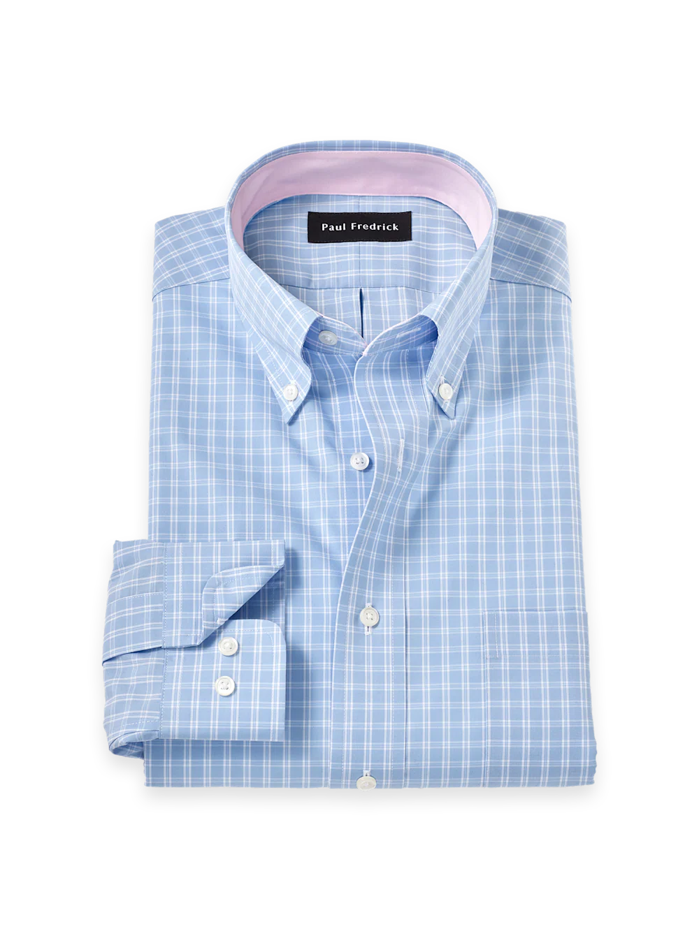 Non-Iron Cotton Check Dress Shirt With Contrast Trim - Blue