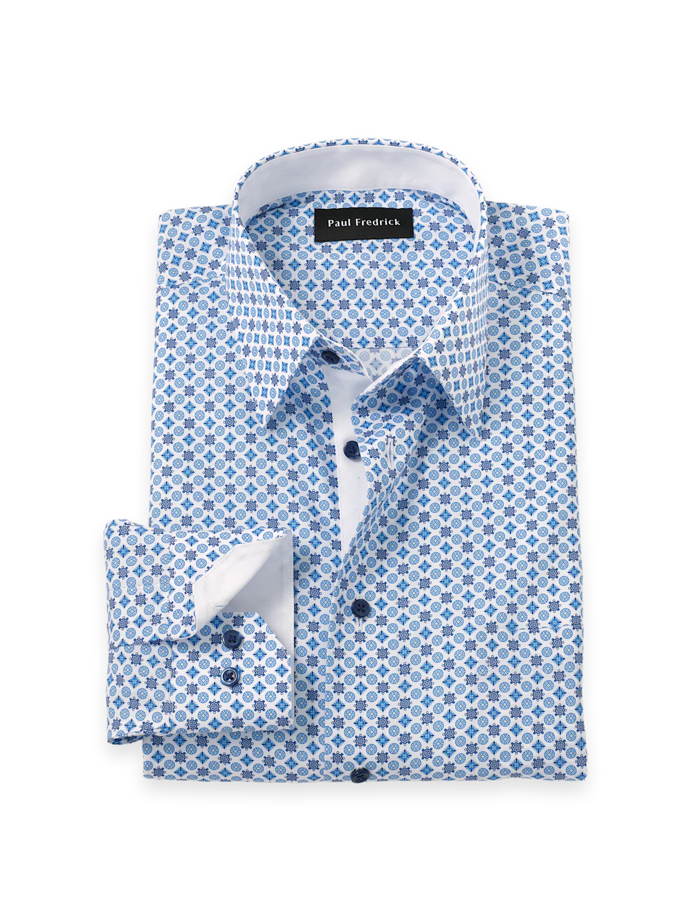 Non-Iron Cotton Geometric Dress Shirt With Contrast Trim - Blue