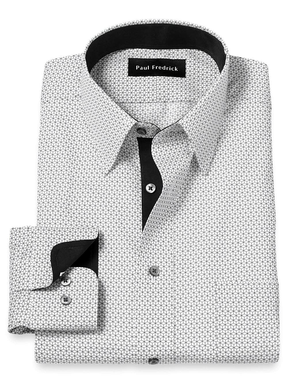 Non-Iron Cotton Geometric Dress Shirt With Contrast Trim - Black