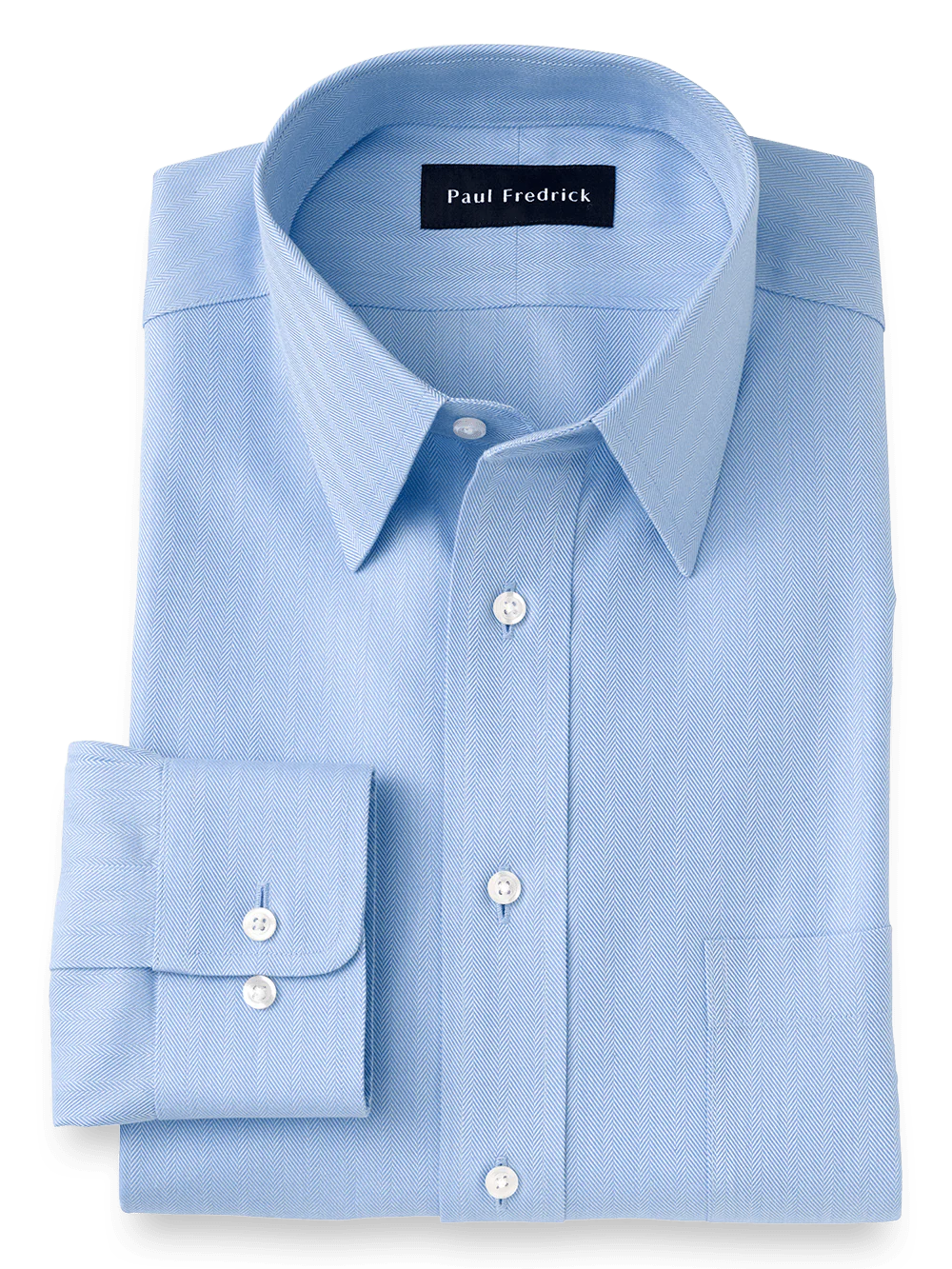 Non-Iron Cotton Herringbone Point Collar Dress Shirt - Blue