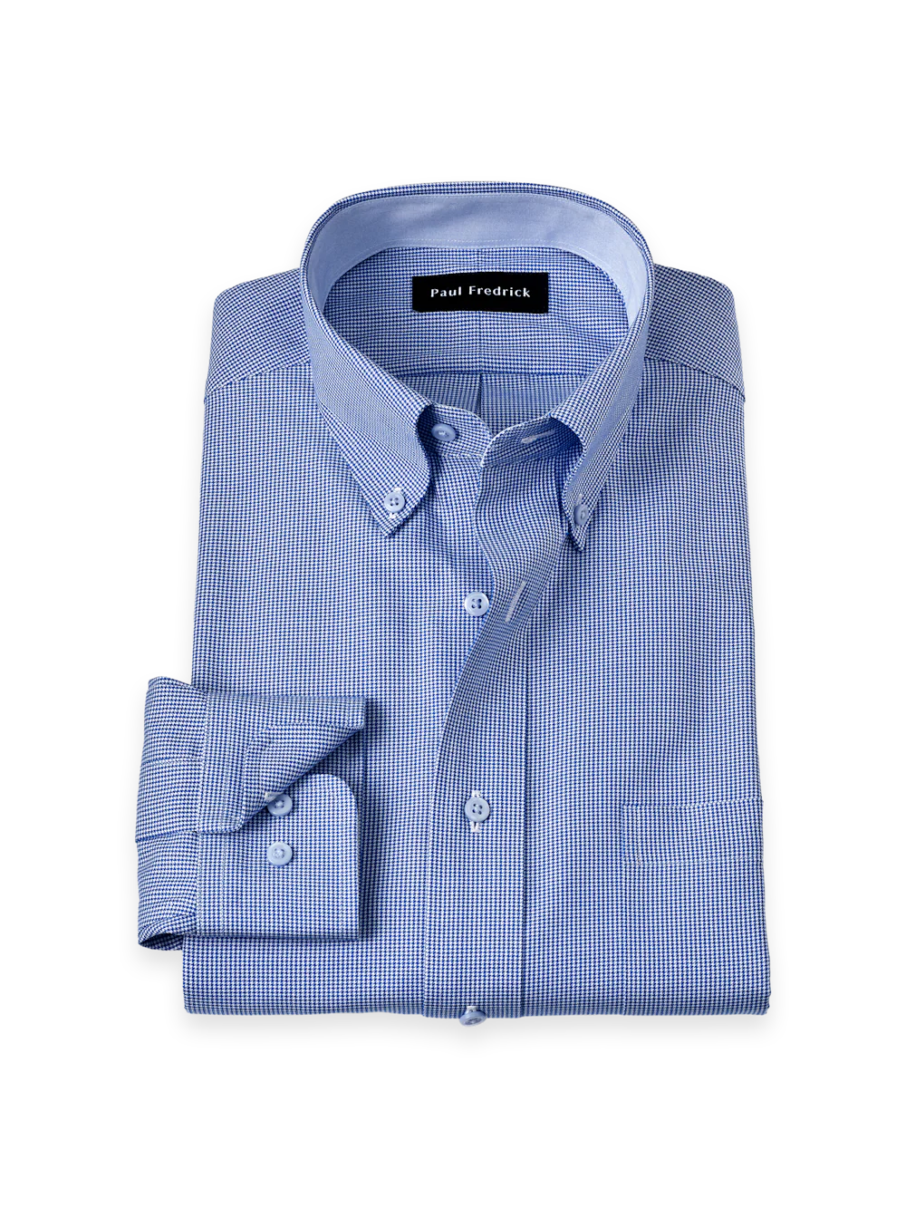Non-Iron Cotton Houndstooth Dress Shirt With Contrast Trim - Blue