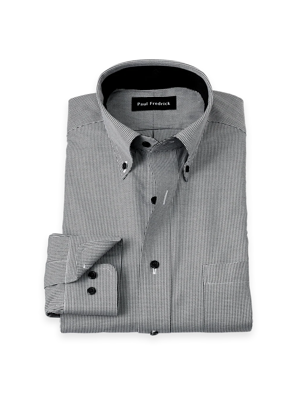Non-Iron Cotton Houndstooth Dress Shirt With Contrast Trim - Black