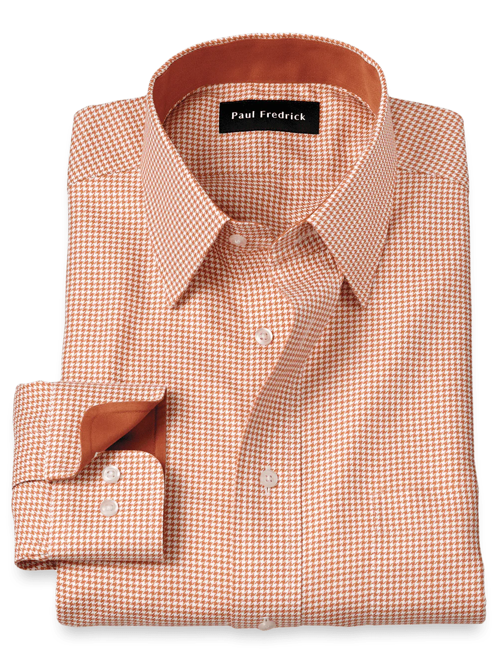 Non-Iron Cotton Houndstooth Dress Shirt With Contrast Trim - Light Rust