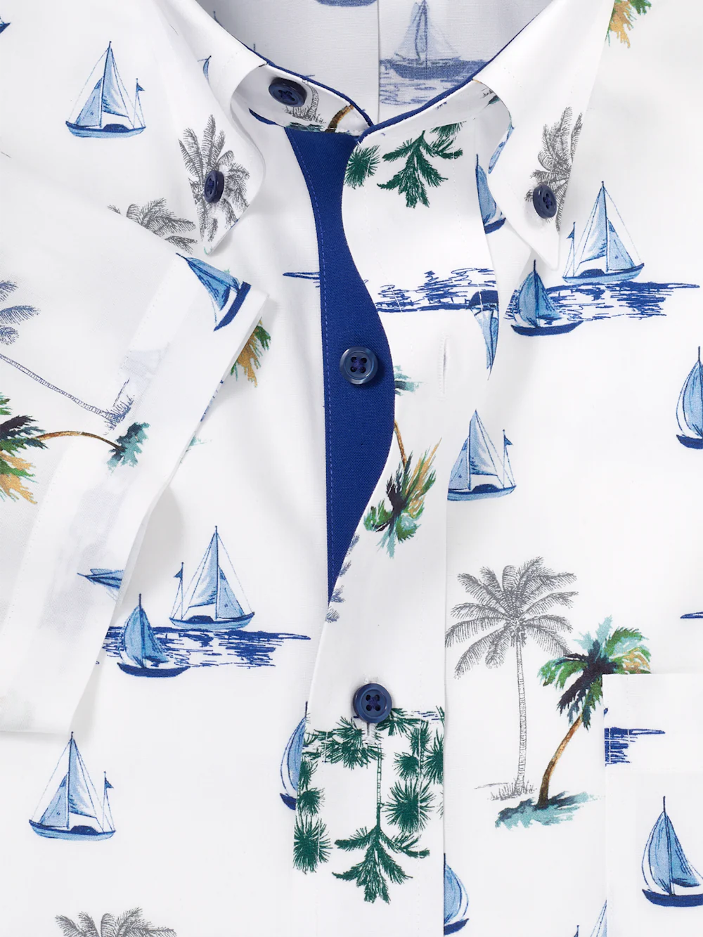 Non-Iron Cotton Novelty Dress Shirt With Contrast Trim - White Multi - Image 6