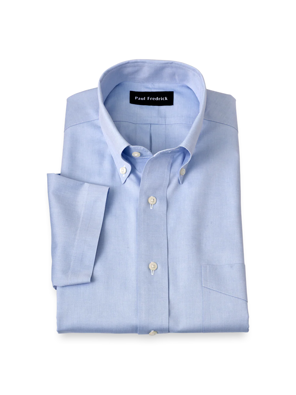 Non-Iron Cotton Pinpoint Solid Button Down Collar Short Sleeve Dress Shirt - Blue