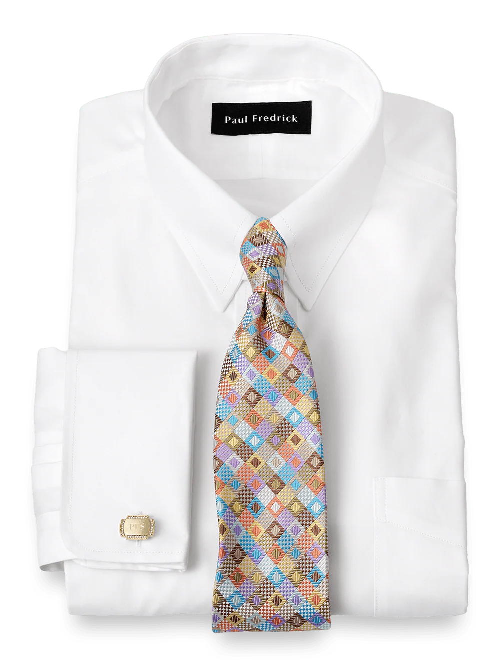 Non-Iron Cotton Pinpoint Solid Snap Tab Collar French Cuff Dress Shirt - Blue Stripe - Image 2