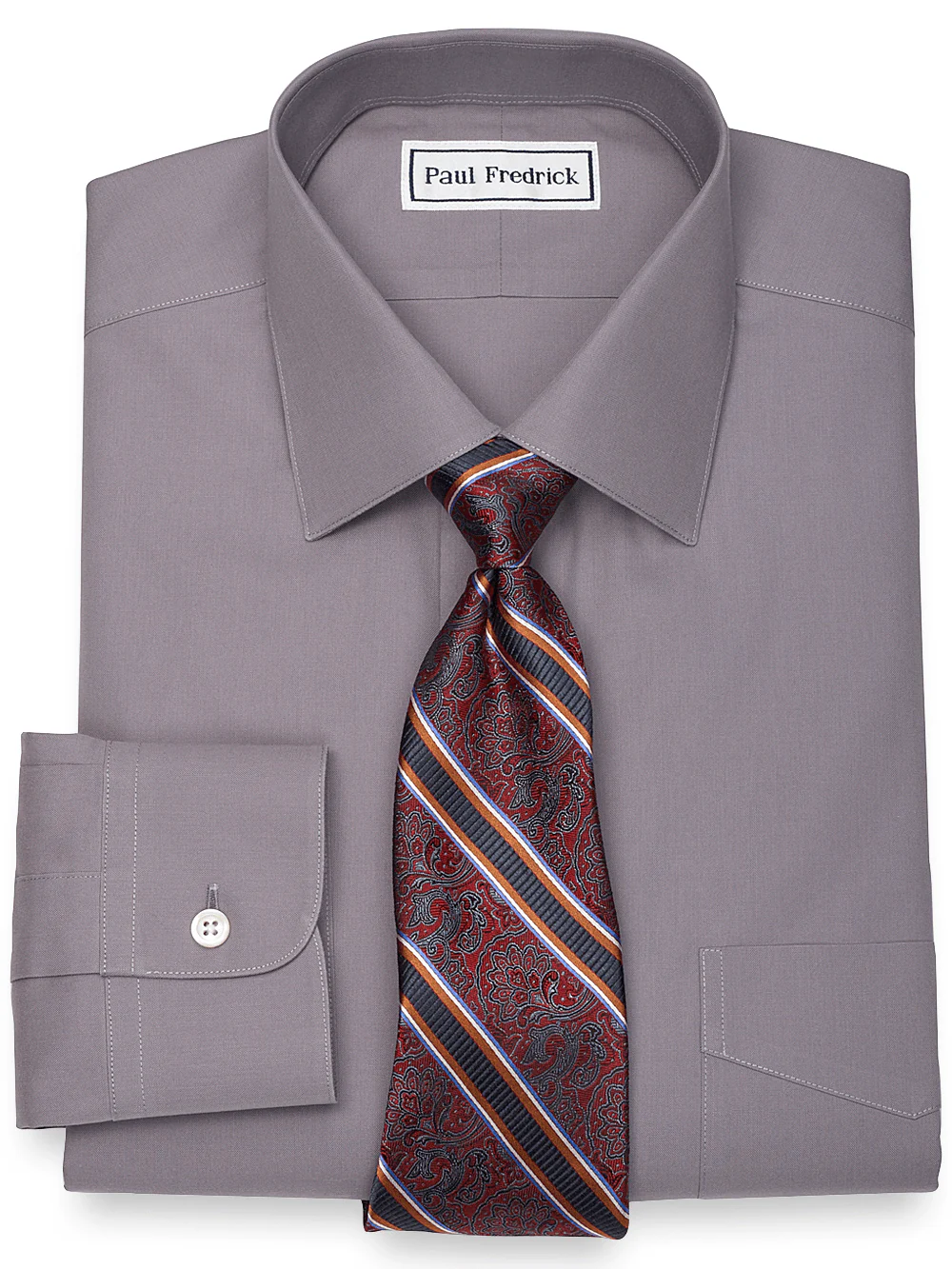 Non-Iron Cotton Pinpoint Solid Spread Collar Dress Shirt - Pewter