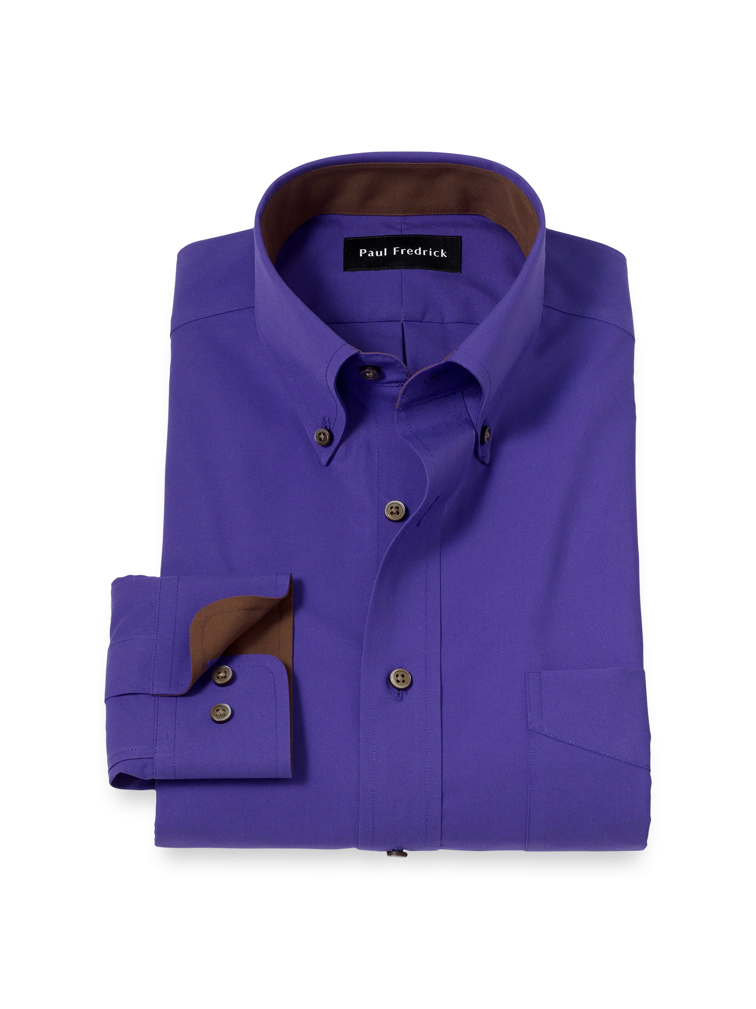 Non-Iron Cotton Solid Dress Shirt With Contrast Trim - Purple