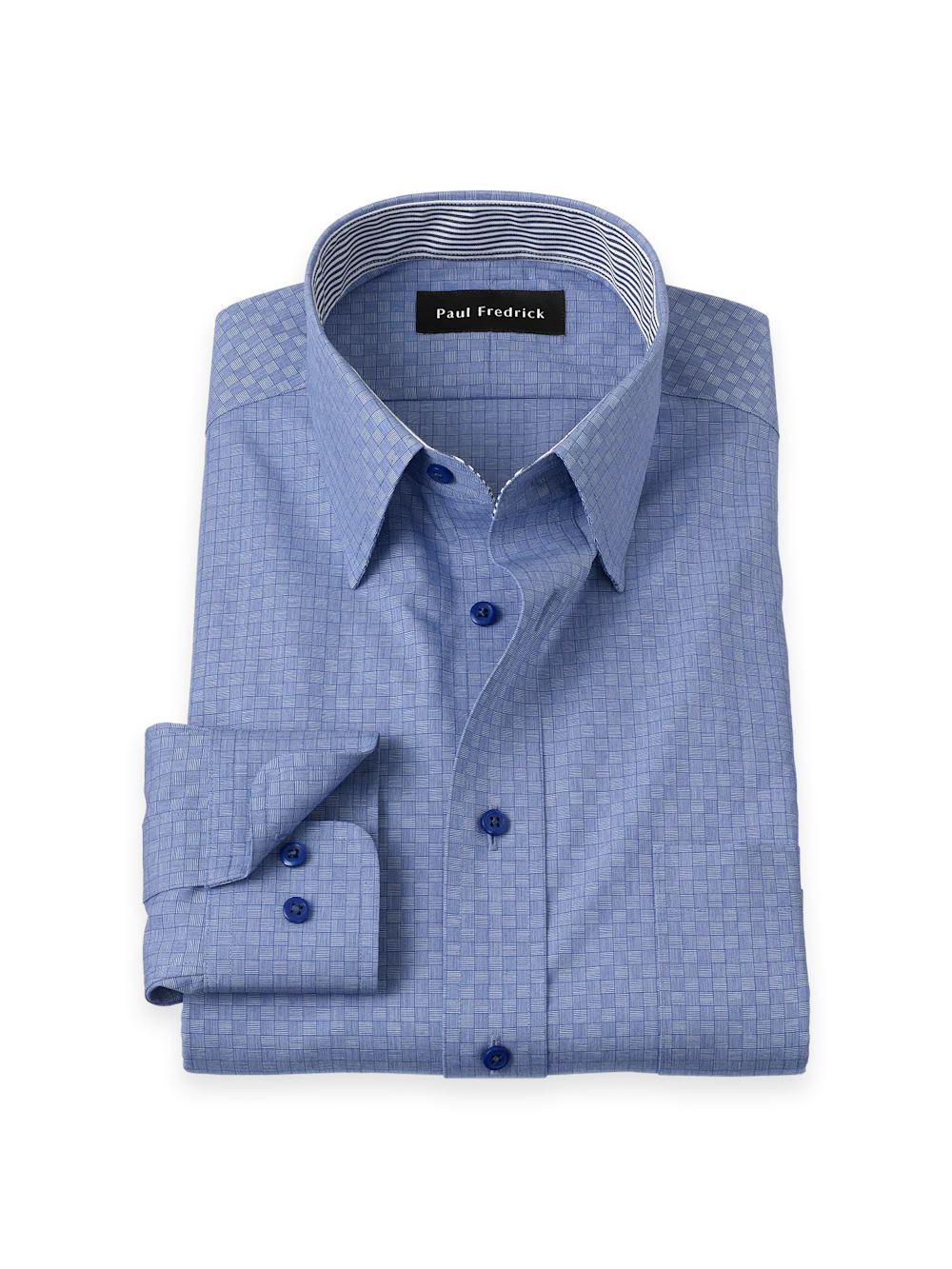 Non-Iron Cotton Solid Dress Shirt With Contrast Trim - Blue