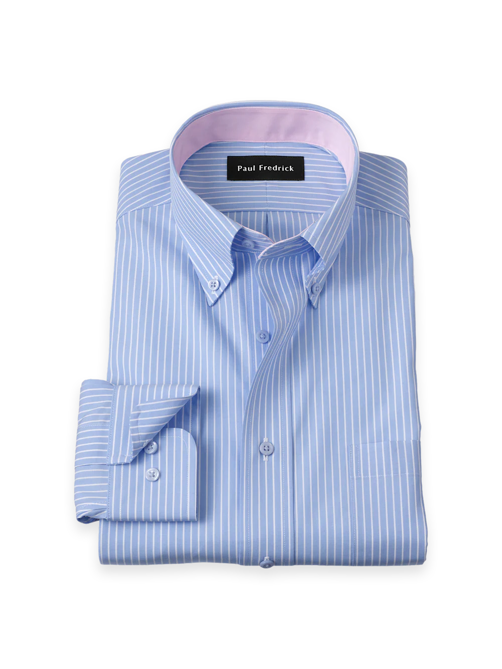 Non-Iron Cotton Stripe Dress Shirt With Contrast Trim - Blue