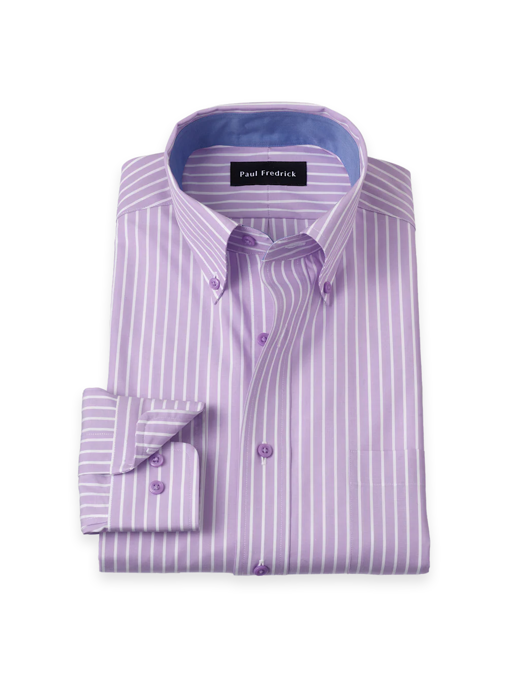 Non-Iron Cotton Stripe Dress Shirt With Contrast Trim - Purple