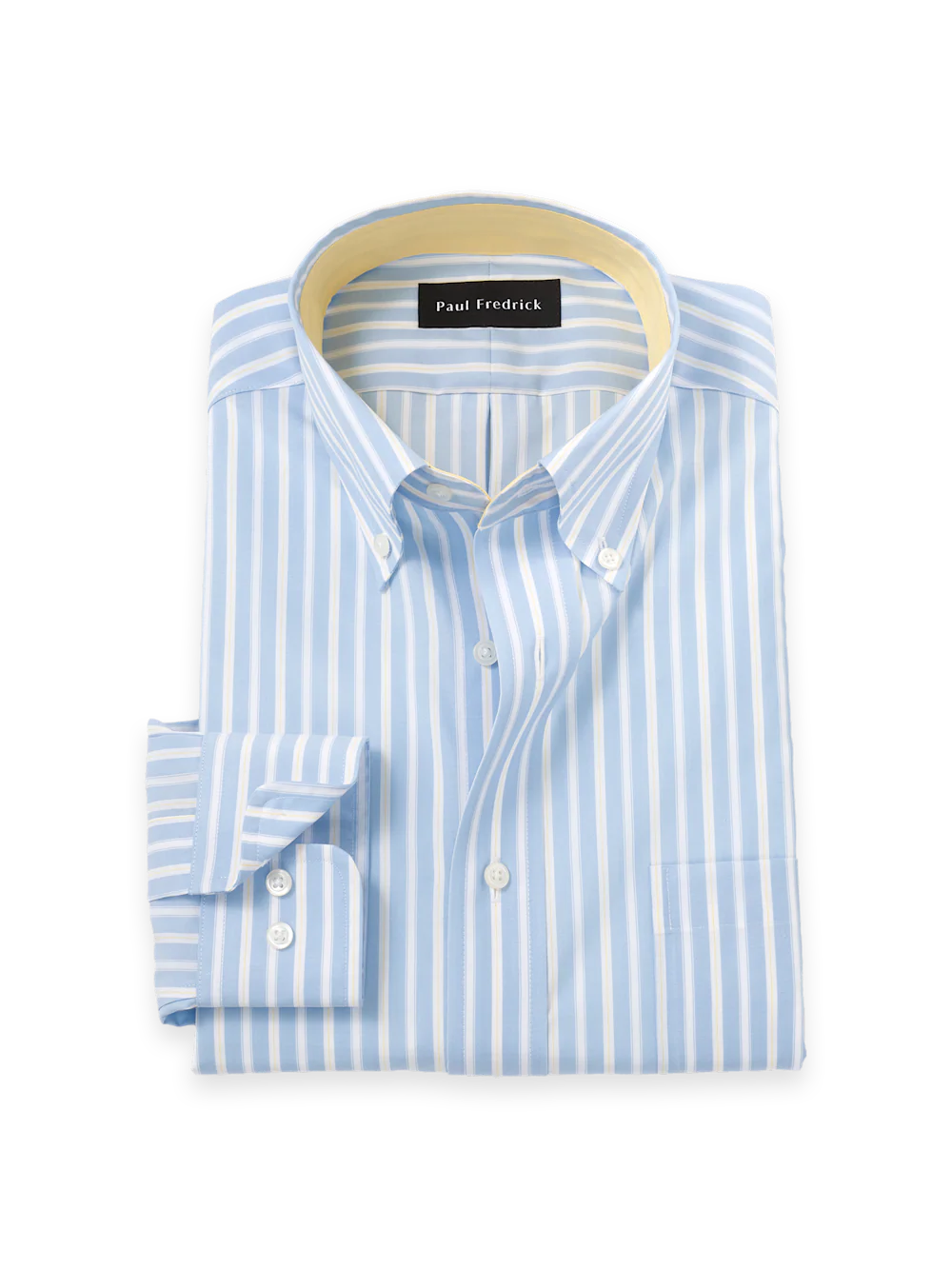 Non-Iron Cotton Stripe Dress Shirt With Contrast Trim - Blue/yellow