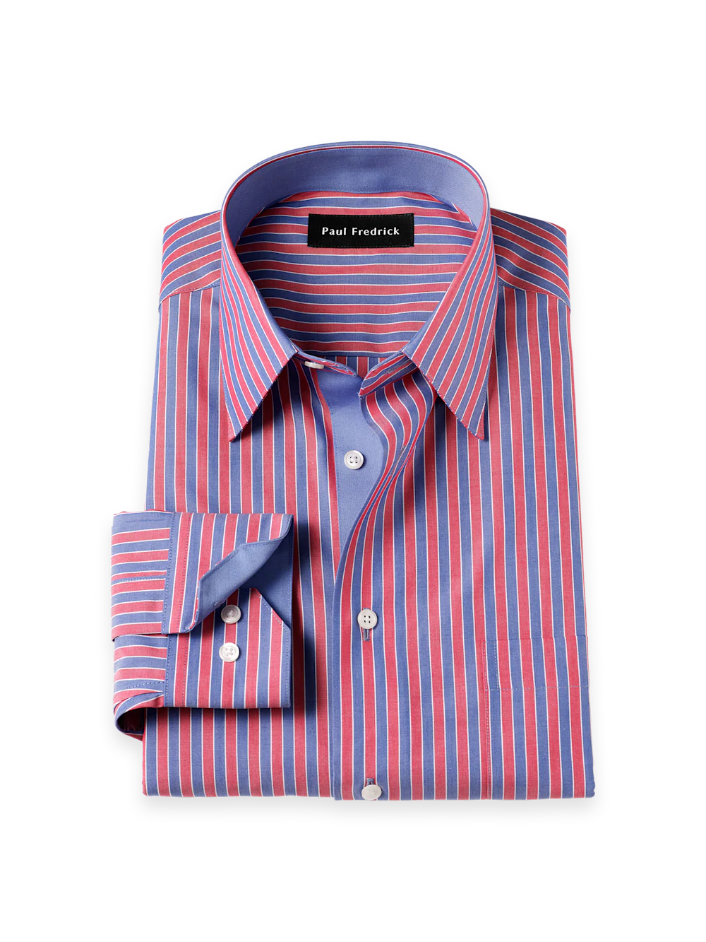 Non-Iron Cotton Stripe Dress Shirt With Contrast Trim - Blue/red