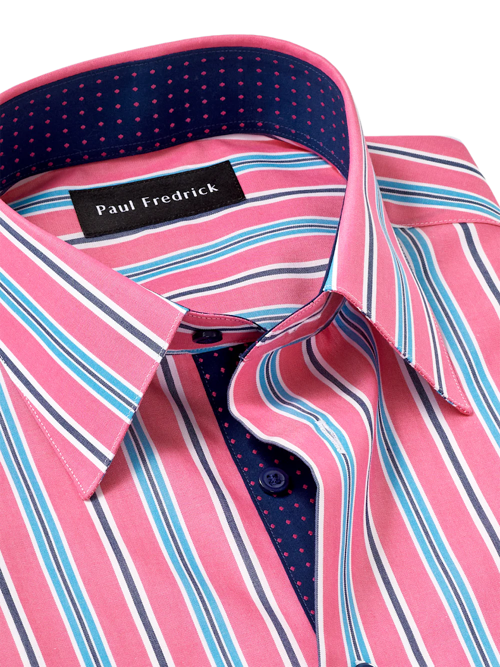 Non-Iron Cotton Stripe Dress Shirt With Contrast Trim - Pink/navy - Image 7