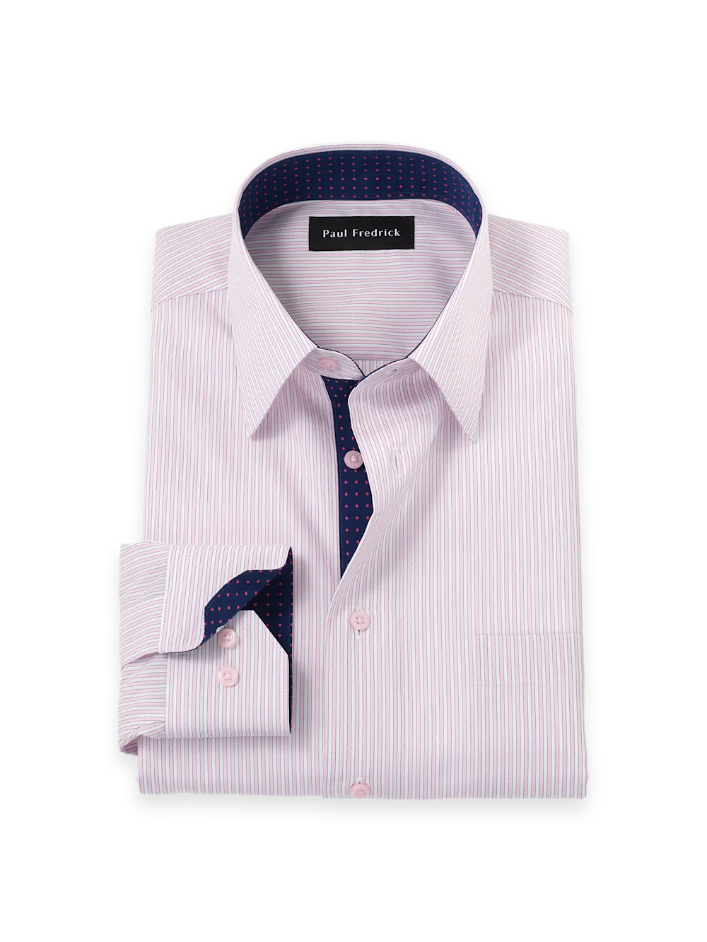 Non-Iron Cotton Stripe Dress Shirt With Contrast Trim - Pink/navy
