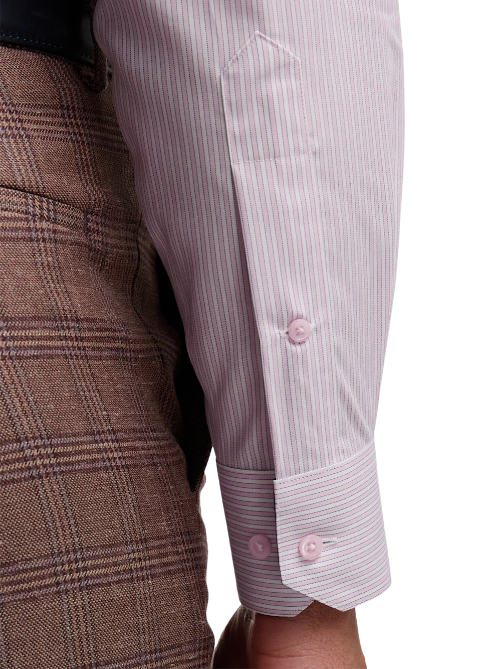 Non-Iron Cotton Stripe Dress Shirt With Contrast Trim - Pink/navy - Image 4