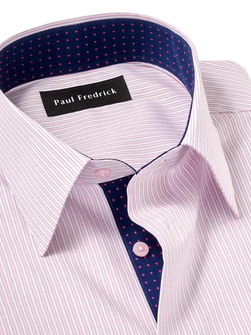 Non-Iron Cotton Stripe Dress Shirt With Contrast Trim - Pink/navy - Image 7