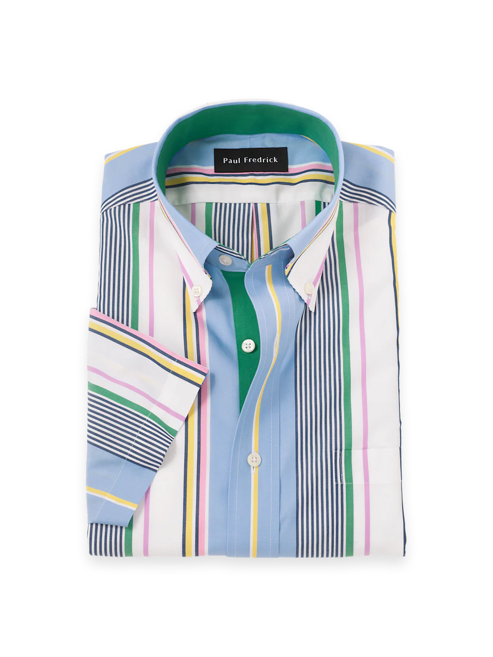 Non-Iron Cotton Stripe Dress Shirt With Contrast Trim - Blue Multi