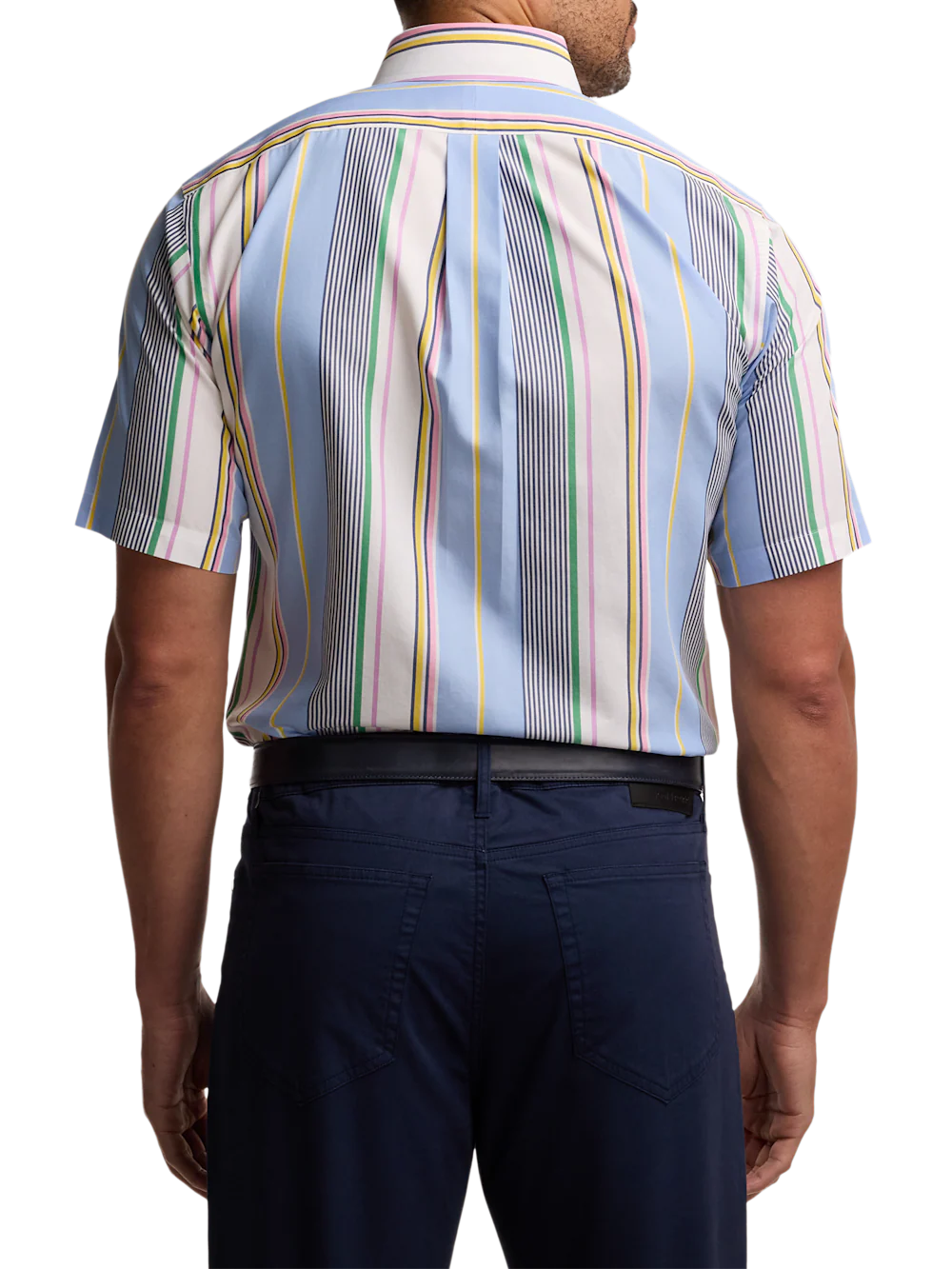 Non-Iron Cotton Stripe Dress Shirt With Contrast Trim - Blue Multi - Image 5