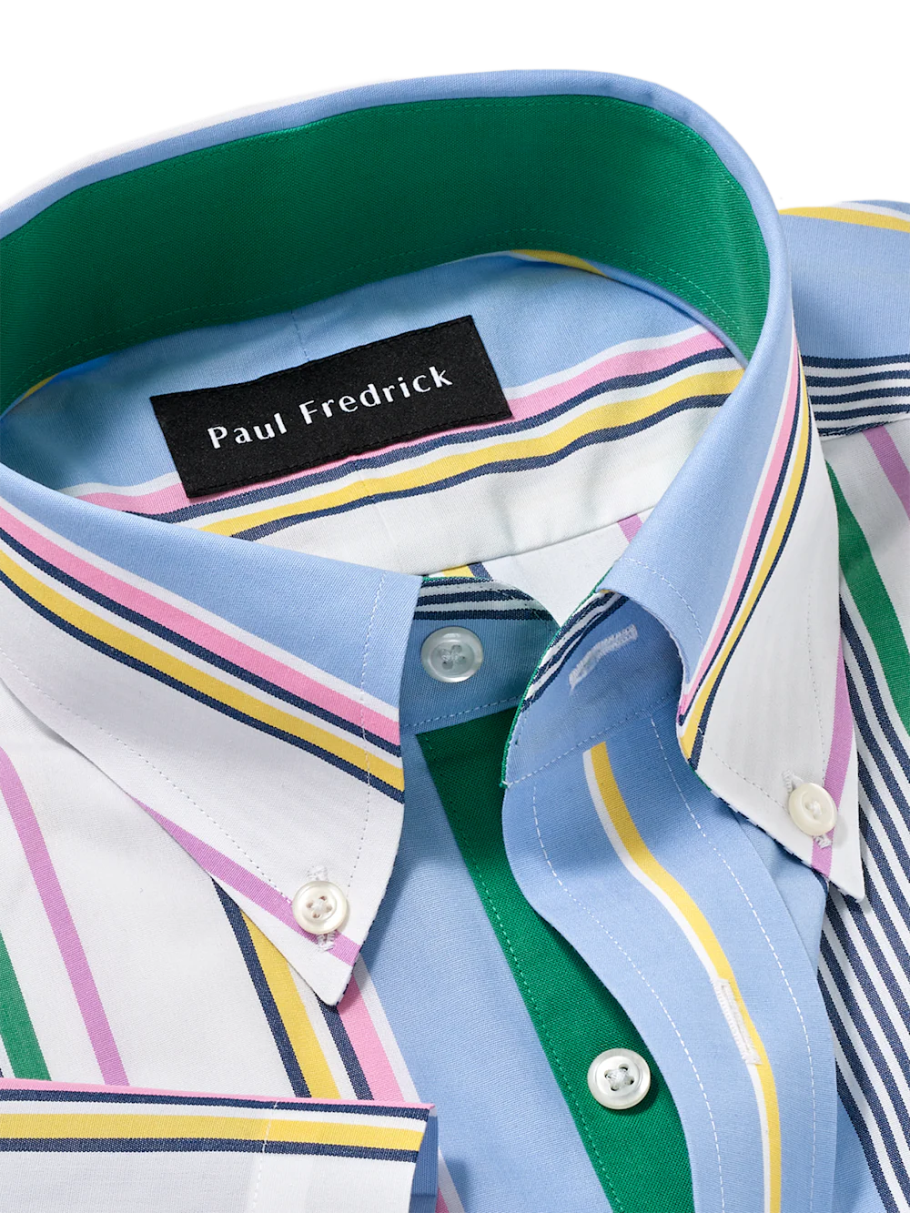 Non-Iron Cotton Stripe Dress Shirt With Contrast Trim - Blue Multi - Image 7