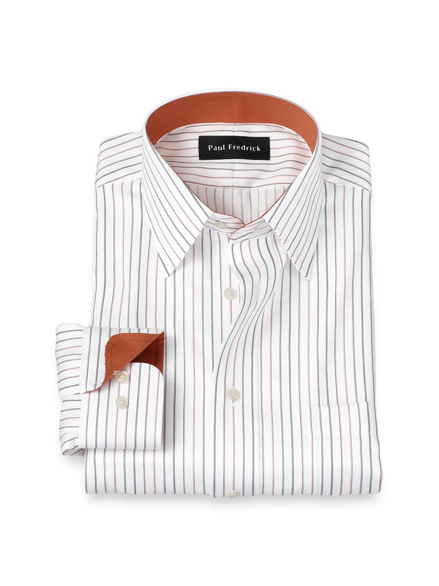 Non-Iron Cotton Stripe Dress Shirt With Contrast Trim - White Multi