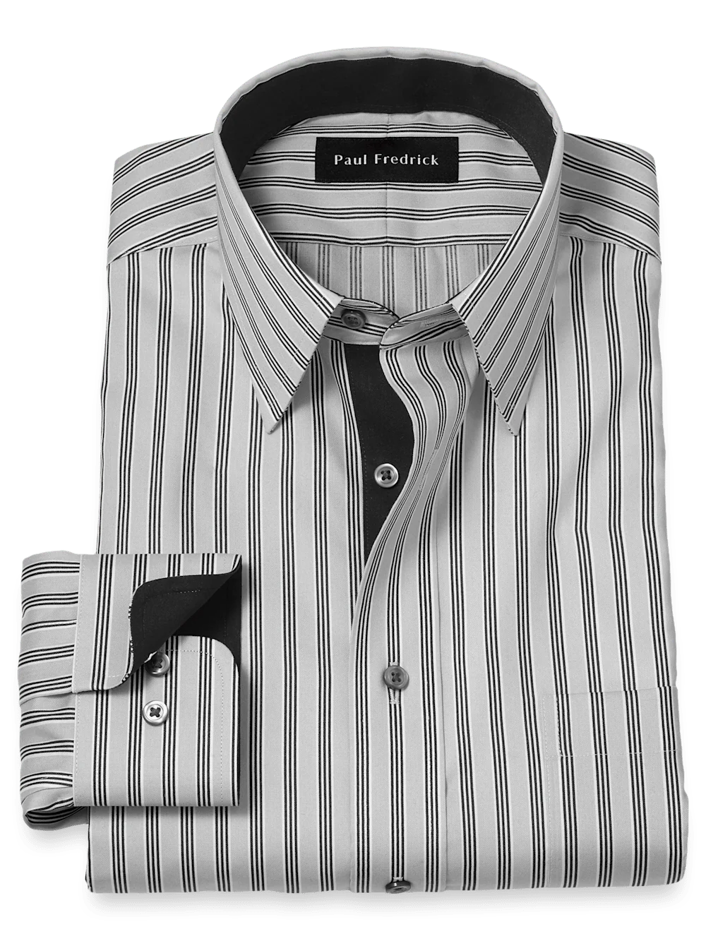 Non-Iron Cotton Stripe Dress Shirt With Contrast Trim - Grey