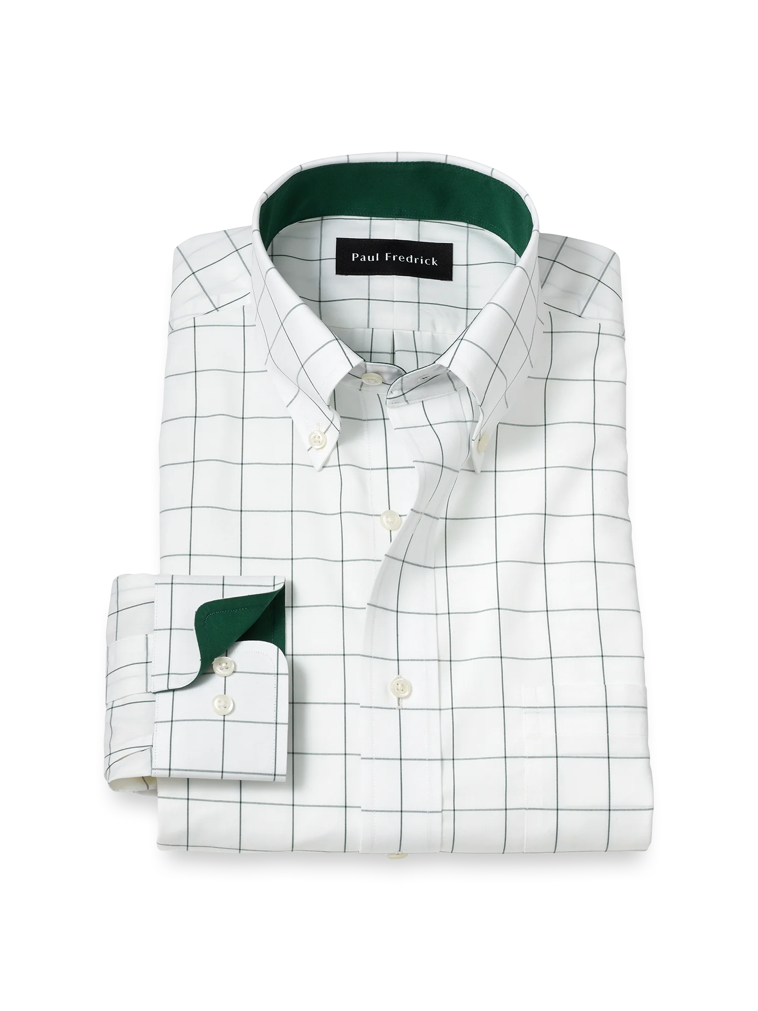 Non-Iron Cotton Windowpane Dress Shirt With Contrast Trim - Green